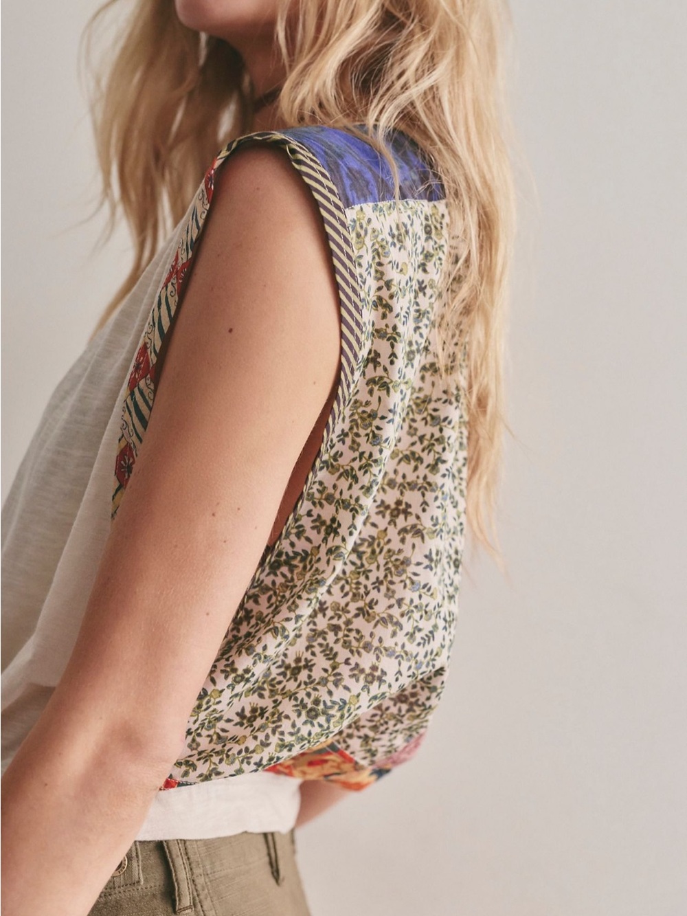 Free People We The Free Printed Back Tank Top Ivory Combo Size L🤍